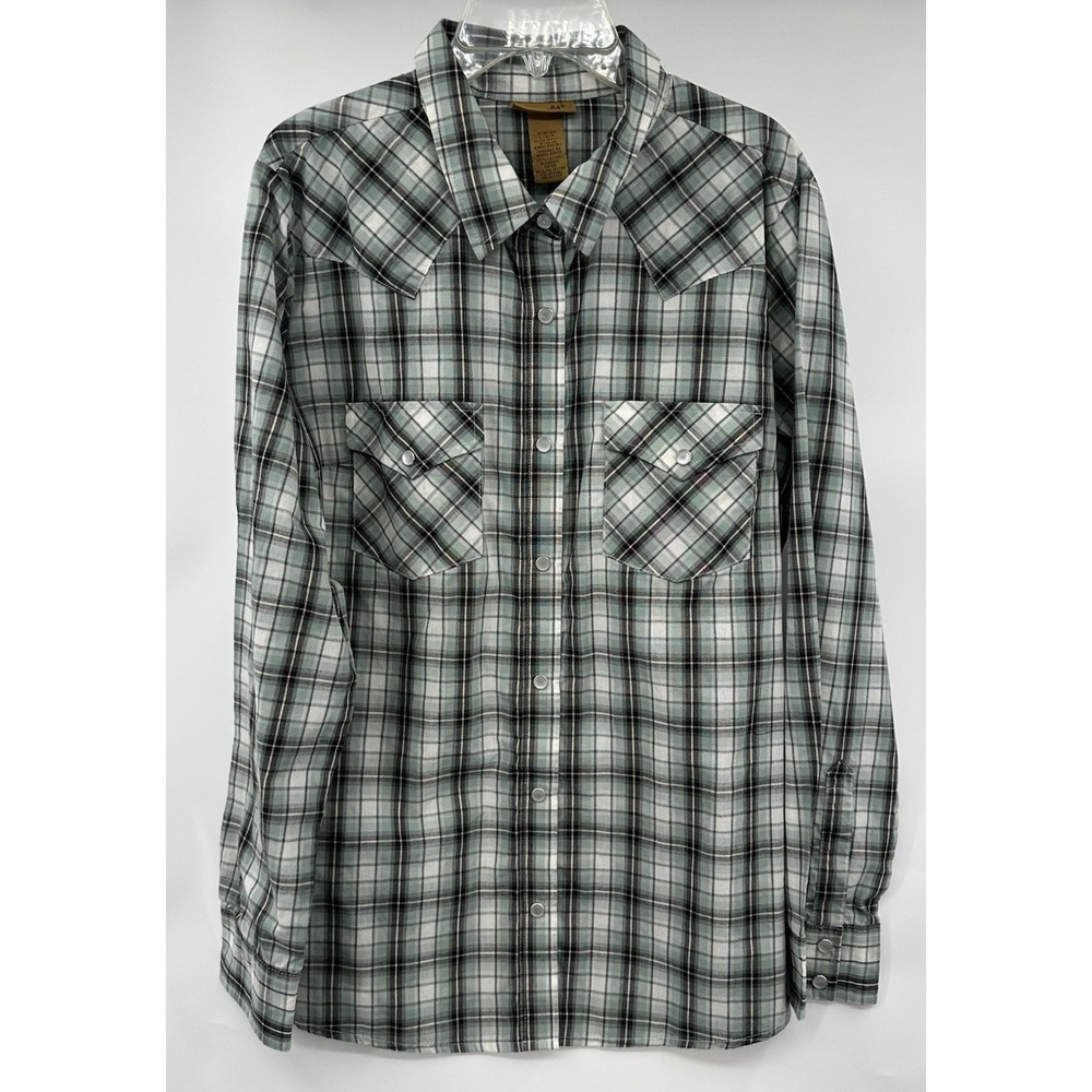 Wrangler Retro Pearl Snap Long Sleeve Western Shirt Women's Large Green Plaid